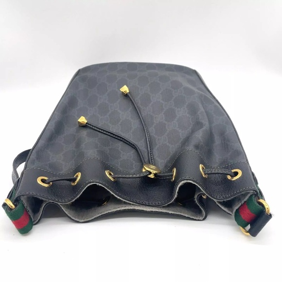 Auth WEEKEND DEAL GUCCI GG Sherry Line PVC Leather Black Drawstring Shoulder Bag - Picture 4 of 17